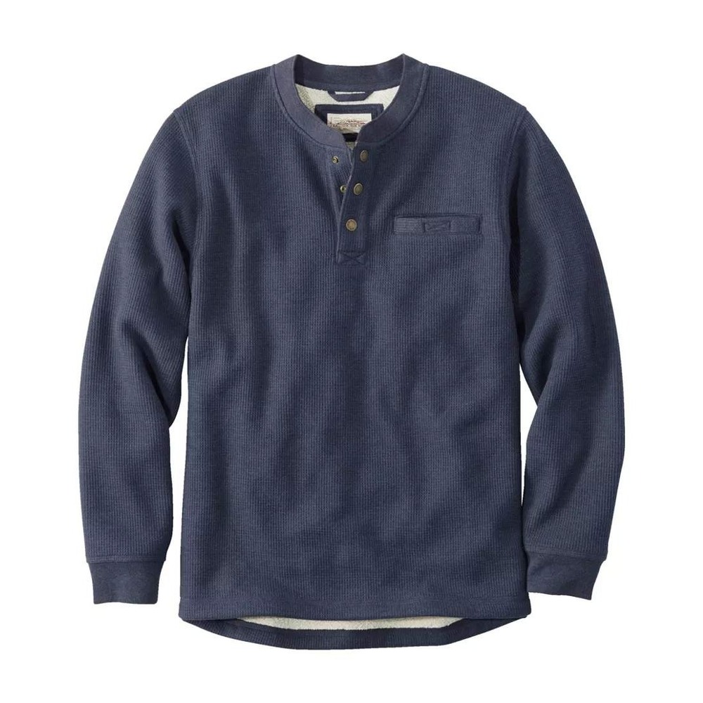 LL Bean Katahdin Iron Works Bonded Waffle Fleece Henley Blue Mens Medium Tall